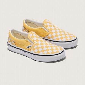 VANS Off the Wall Slip-On Sneakers Juniors Size 6.5 Yellow White Check Classic